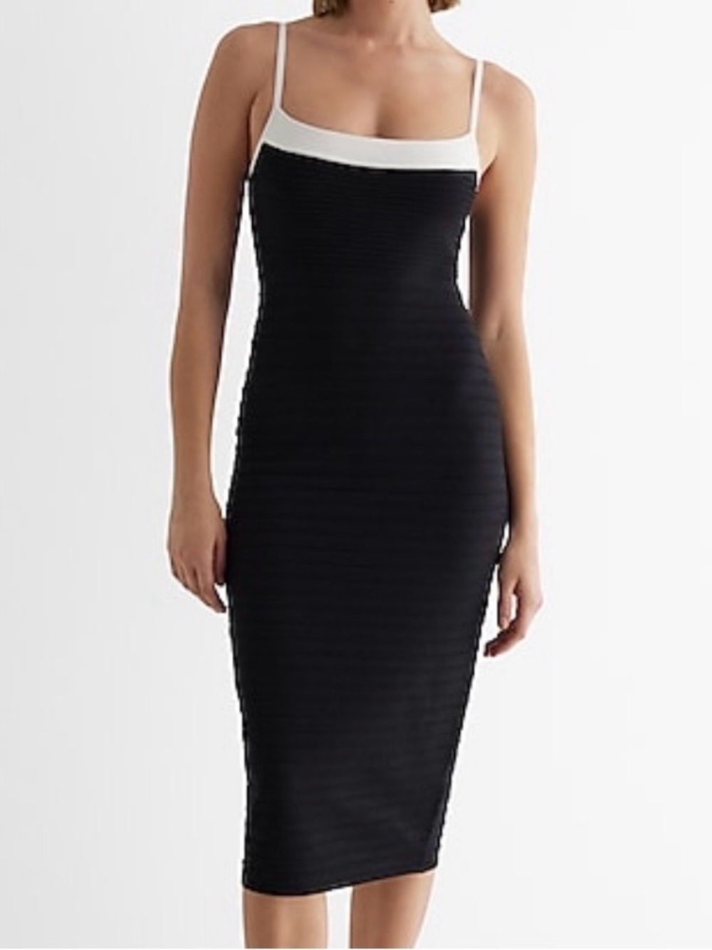 NWT Express Black and White Bodycon Midi Dress (large)